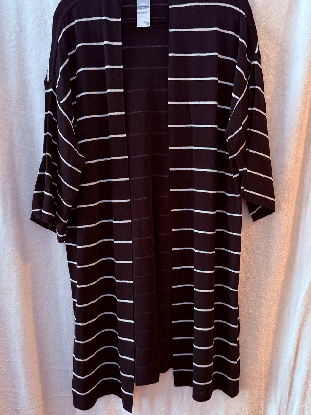 Chico's Black and White Striped Open-Front Cardigan